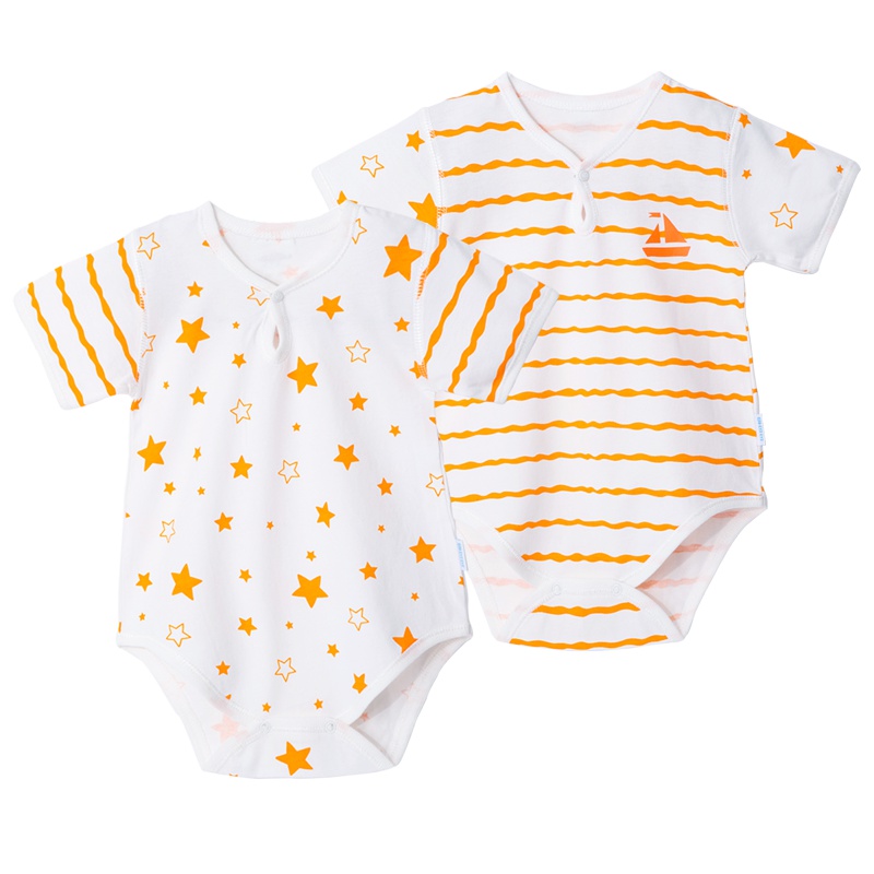 贝贝怡婴儿衣服连身衣夏季宝宝包屁衣纯棉短袖哈衣2件装172B015