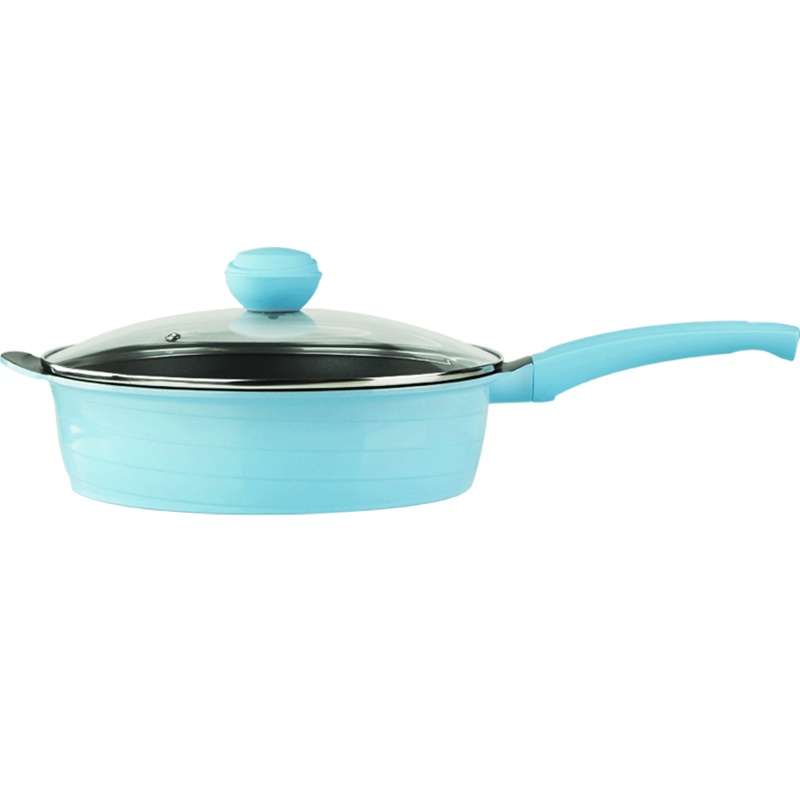 德国乐卡斯特 家用多功能平底加深煎锅 炒锅 汤锅 少油烟不粘锅锅具 燃气灶电磁炉通用煎炒锅 28cm旋风深煎蓝色