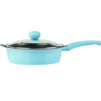 德国乐卡斯特 家用多功能平底加深煎锅 炒锅 汤锅 少油烟不粘锅锅具 燃气灶电磁炉通用煎炒锅 28cm旋风深煎蓝色