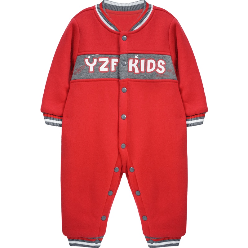 婴姿坊男童春秋新款连体衣圆领暗扣可开档字母印花外出休闲连体