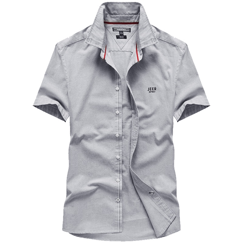 JEEP/吉普正品男装短袖衬衫男夏季新款男士休闲衬衣青年韩版潮流半袖上衣修身百搭纯色纯棉帅气衣服