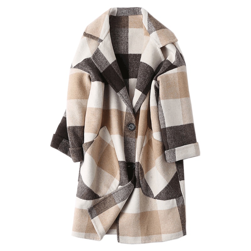 憨厚皇后2019海宁新款双面毛呢外套女士韩版长款羊毛呢子大衣春装