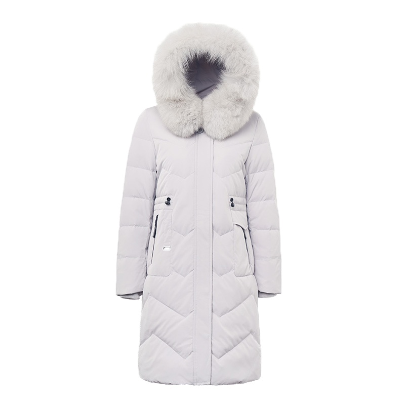 千仞岗秋冬季新款女士中长款大毛领纯色简约羽绒服
