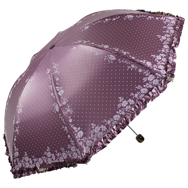 天堂伞UPF50+双面柔粉亮胶丝印拼裙边三折晴雨伞太阳伞 94003ELCJ 暗桃红