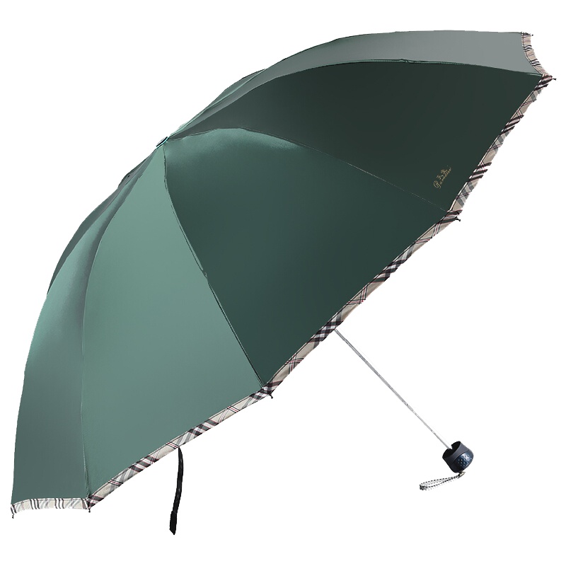 天堂伞(防晒指数UPF50+)色织格线染黑胶三折铅笔晴雨伞太阳伞