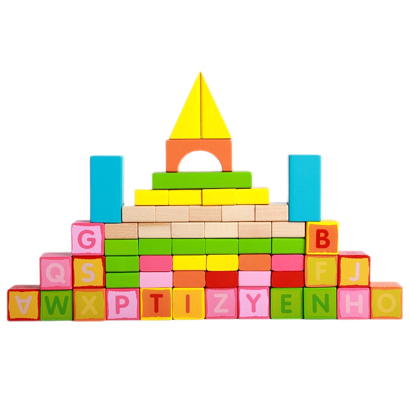 纽奇(Nukied)儿童木质积木玩具益智拼装大颗粒积木男孩女孩3-6岁生日礼物手提桶装 糖果积木52颗粒[彩盒包装]