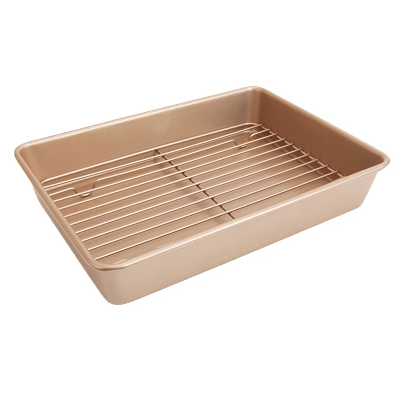 学厨 烘焙工具 厨房工具 烤盘 长方形不粘烤盘烤架组合套装烤鸡翅牛排蛋糕饼干13英寸加深多功能盘WK9266