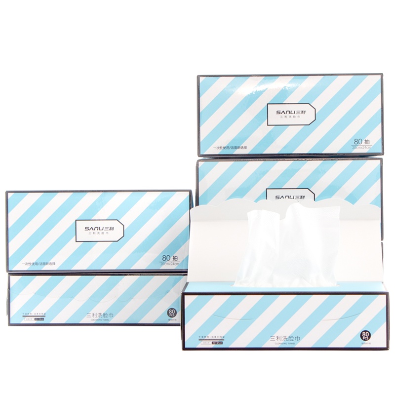 三利洗脸巾 一次性毛巾 化妆棉柔巾卸妆清洁面巾纸 干湿两用美容巾宝宝卫生纸儿童抽纸手帕巾 20*20cm 80抽*5盒