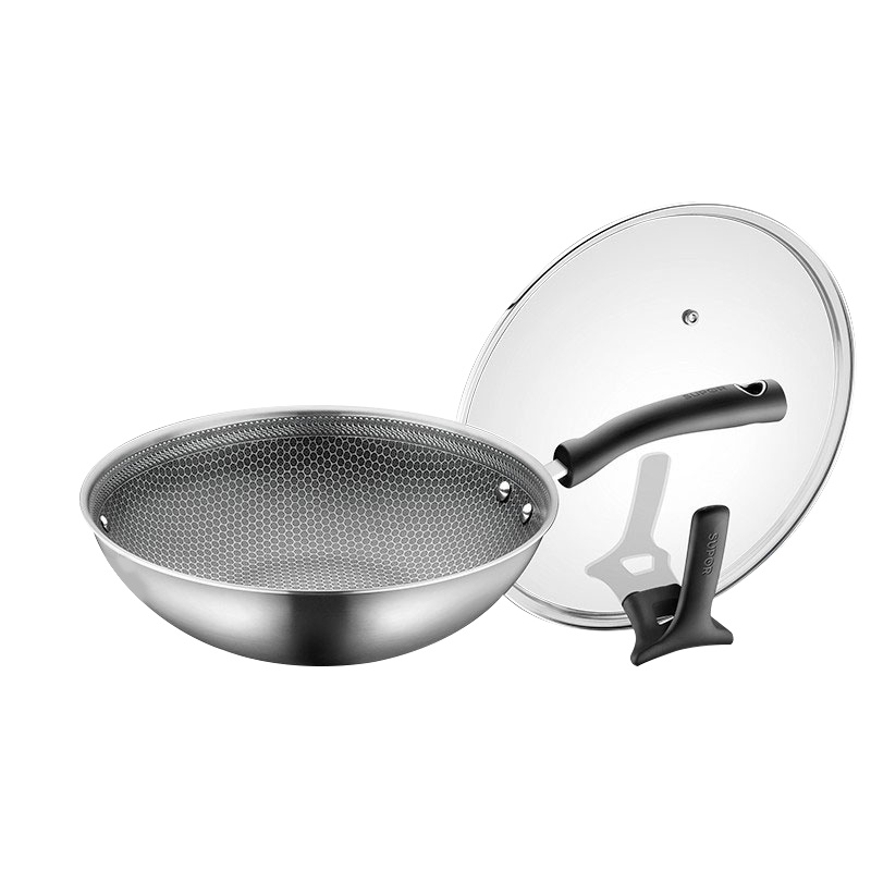 苏泊尔(SUPOR)晶钻蜂窝不锈钢炒锅 30cm CC30JA9 赠硅胶铲