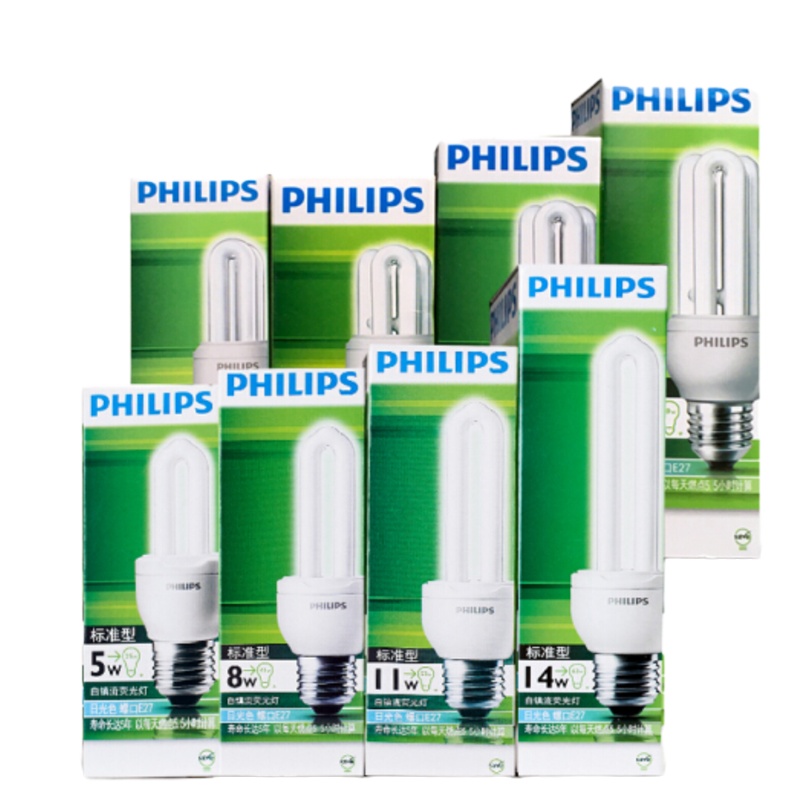 PHILIPS 飞利浦节能灯U型E27白光 2U 8w 12支
