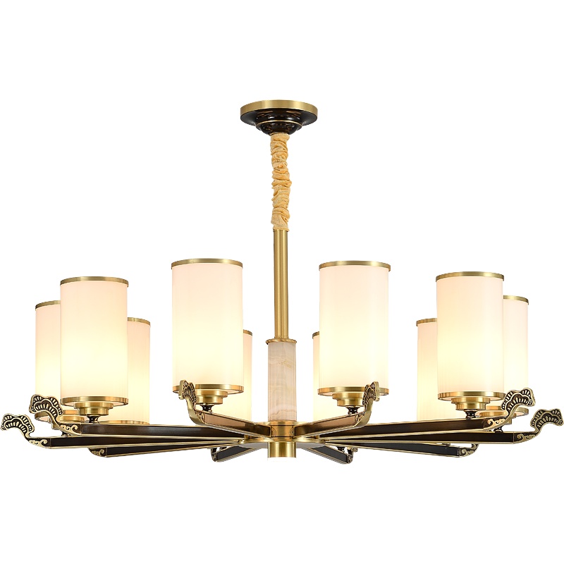 觅物 新中式全铜吊灯客厅灯餐厅书房卧室吊灯具美式乡村田园艺术设计大气陶瓷灯具别墅奢华复古灯饰