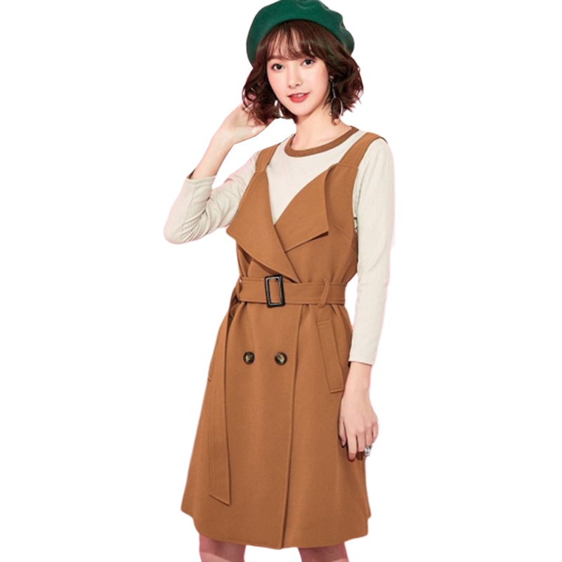 7M套装连衣裙女春秋新款韩版显瘦吊带裙针织打底中长款两件套女70009670