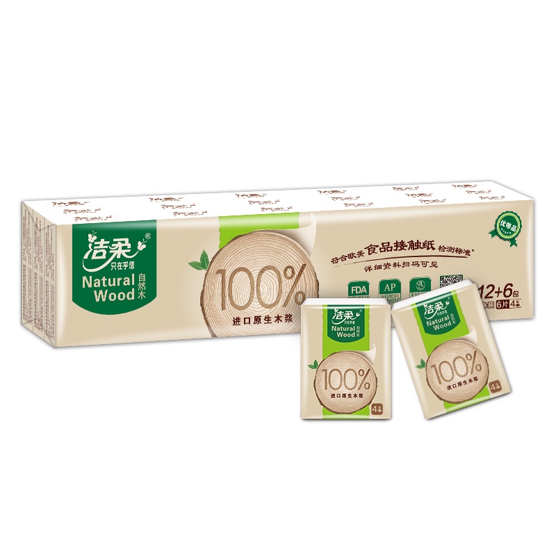 洁柔 手帕纸 自然木系列 四层6片*18包 餐巾纸 面巾纸（新老包装交替发）