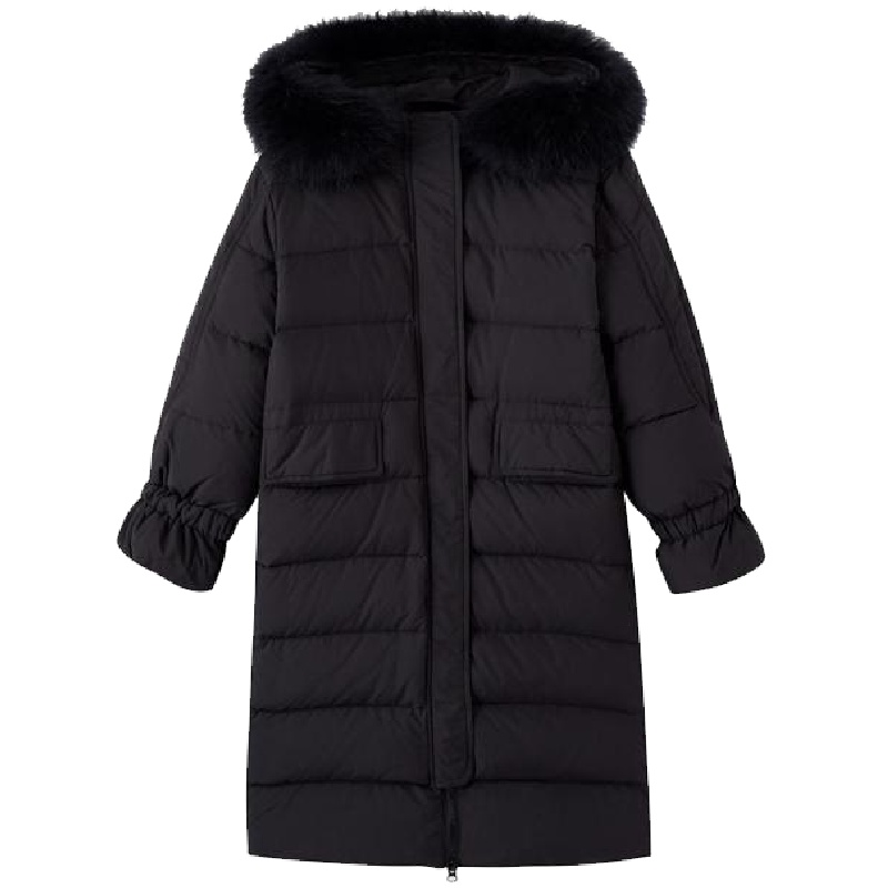 拉夏贝尔大毛领轻薄羽绒服女士2019秋冬新款韩版过膝中长款时尚外套2T000536