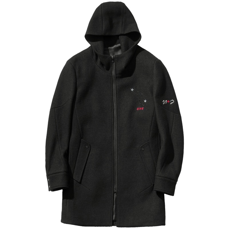 千纸鹤男装呢大衣2018舒适保暖连帽中长款毛呢大衣男69036