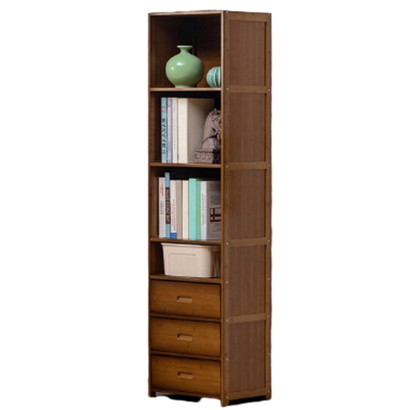 顶鸿DH-HY0574多层落地置物架储物柜楠竹阅读架 加高款小号-[带三抽屉]