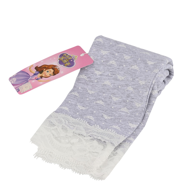 迪士尼婴童裤子女童印花脚口花边七分打底裤6岁-12岁100cm-140cm