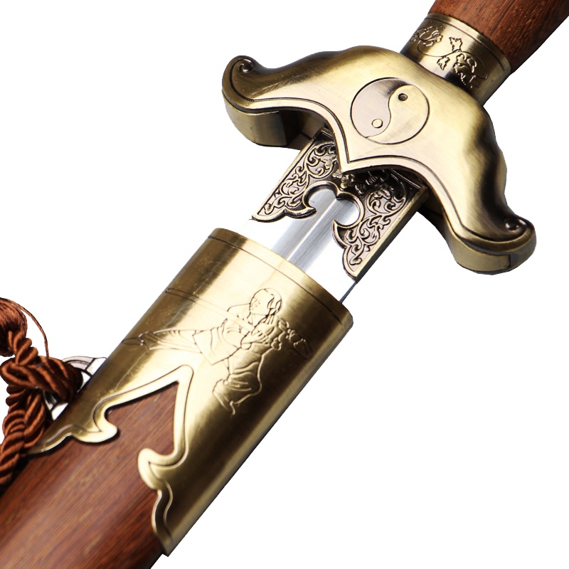 晨练太极剑龙泉宝剑不锈钢软剑武术刀剑未开刃 28寸金色送扇子