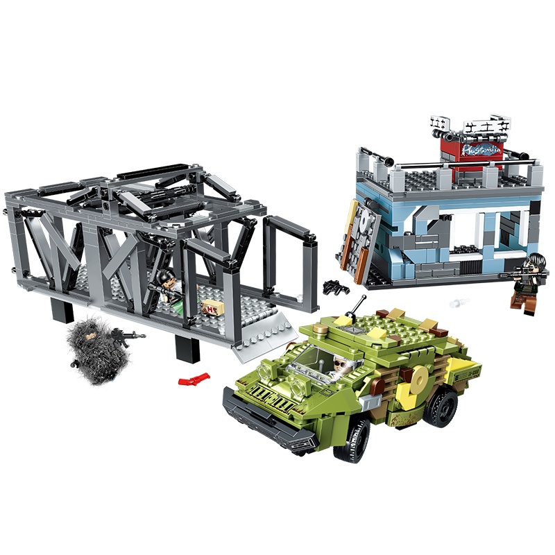 汇奇宝 兼容樂高吃鸡积木儿童玩具荒野刺激求生行动战场拼装男孩子人仔塑料6-14岁 绝地-围桥大突围战车【638颗粒】