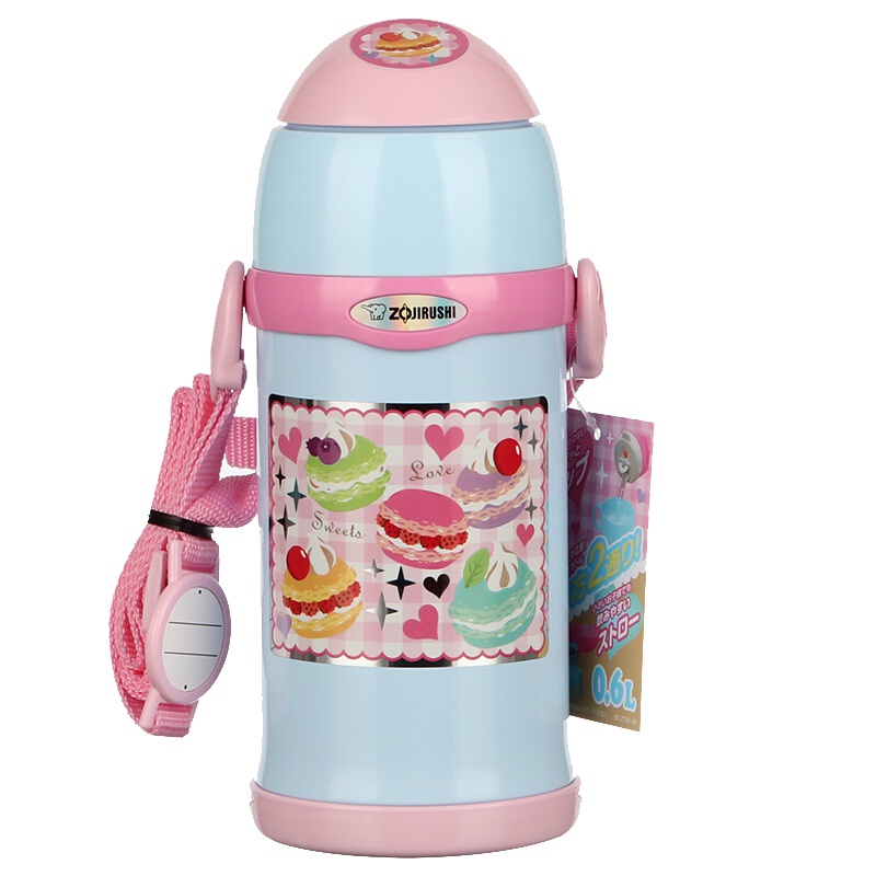 象印(ZOJIRUSHI)婴幼儿童保温杯SC-ZT60吸管杯不锈钢水杯进口双盖两用大容量保温瓶600ml AZ粉色