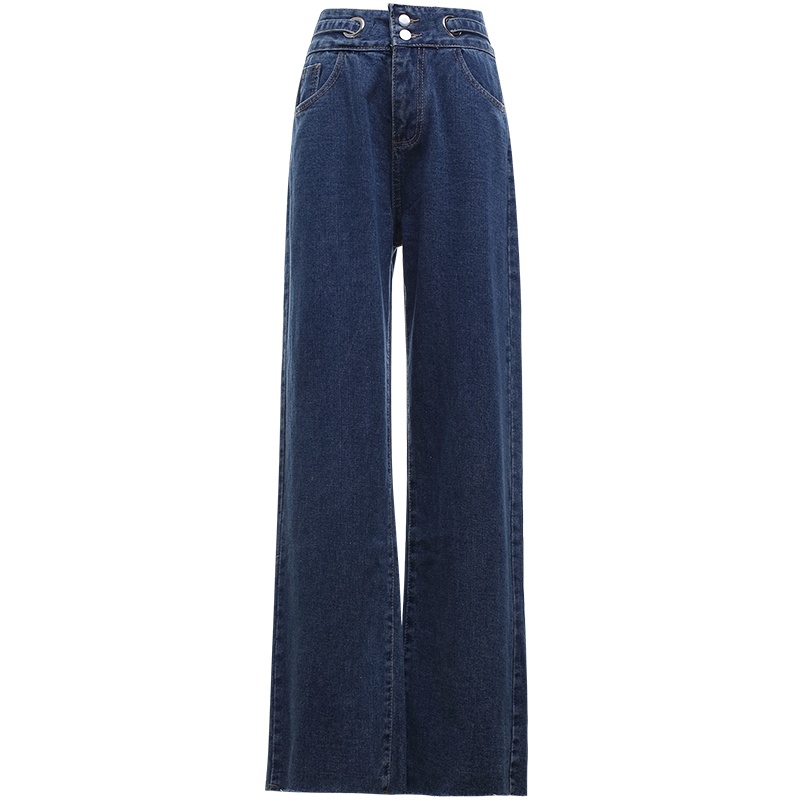 欧昵雪高腰宽松毛边阔腿牛仔裤女显瘦垂感直筒长裤子