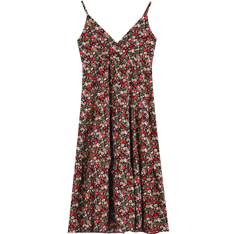 【新款】妖精的口袋法式碎花吊带连衣裙女2020夏季紫色雪纺桔梗裙