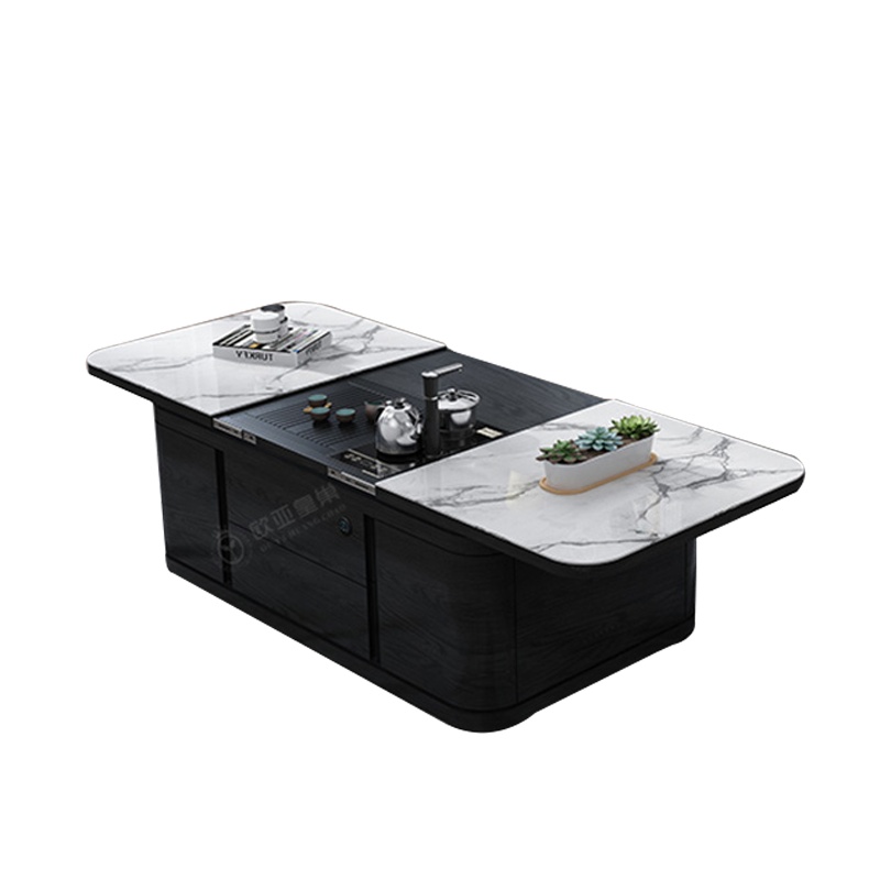 进口岩板多功能升降茶几电视柜组合客厅现代小户型可伸缩功夫茶几