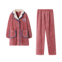 安之伴珊瑚绒情侣睡衣女冬季加厚休闲中长款法兰绒保暖家居服套装