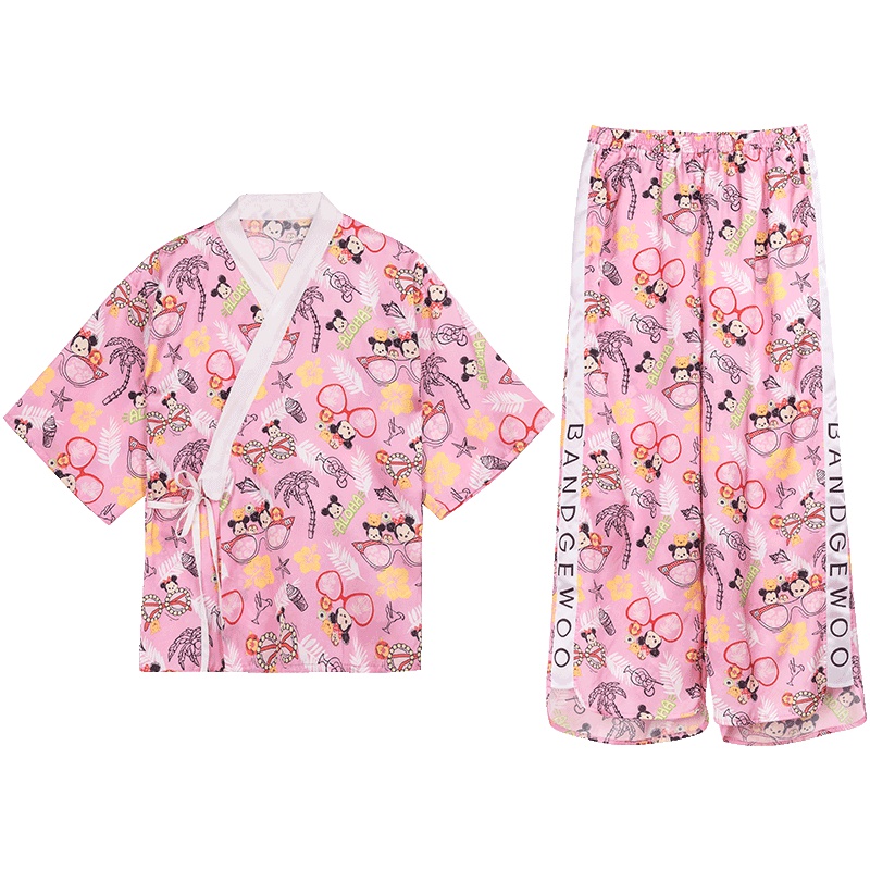 阪织屋睡衣女春夏冰丝可爱迪士尼仿真丝睡衣女薄款日式夏季套装