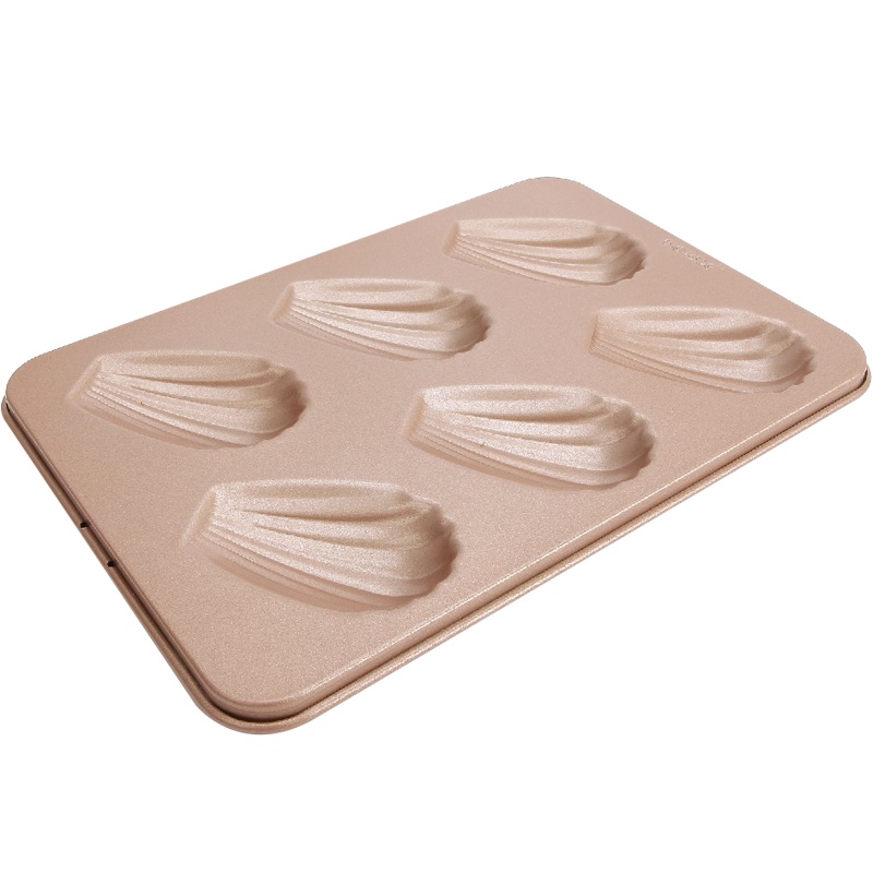 学厨 厨房工具 烘焙模具 6连杯不粘玛德琳贝壳蛋糕模具烤箱用具香槟金色 WK9029