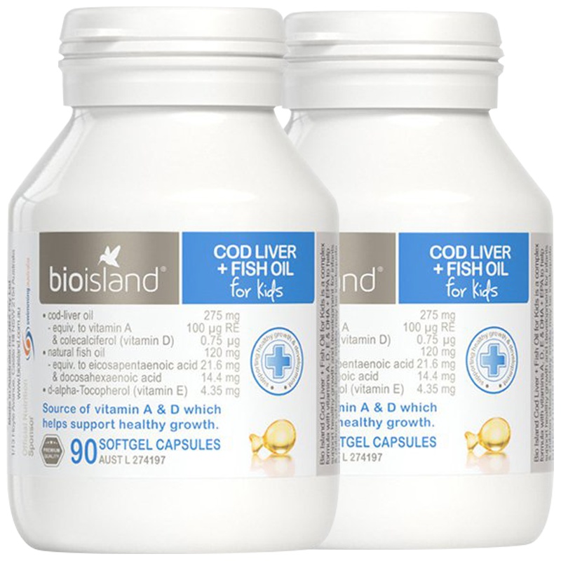 BIO ISLAND 佰澳朗德 婴幼儿鱼油鳕鱼肝油胶囊 眼脑发育 提高免疫易吸收 90粒/瓶 2瓶装