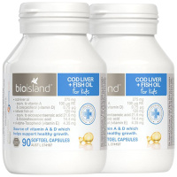 BIO ISLAND 佰澳朗德 婴幼儿鱼油鳕鱼肝油胶囊 眼脑发育 提高免疫易吸收 90粒/瓶 2瓶装