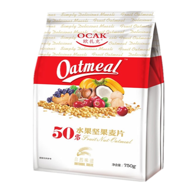 欧扎克50%水果坚果麦片即食袋装营养谷物早餐食品冲饮燕麦片750g