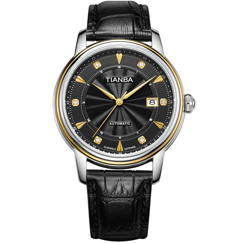 天霸(TIANBA)手表 时尚休闲复古男士皮带全自动机械手表专柜同款机械表 男TM8007.01PK黑色