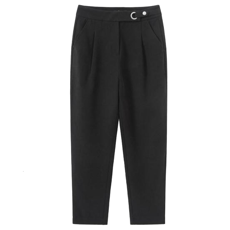 【专柜同款】休闲裤女2019秋冬季新款高腰直筒九分裤显瘦口袋黑色职业裤子百搭30094615