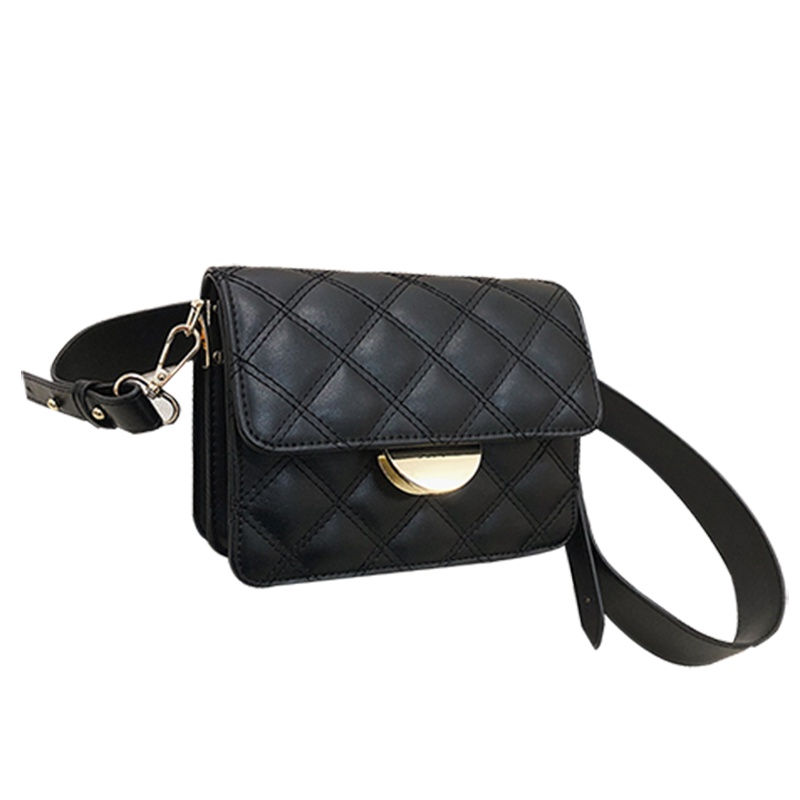 新款女包宽肩带斜跨小方包小香风菱格翻盖小包