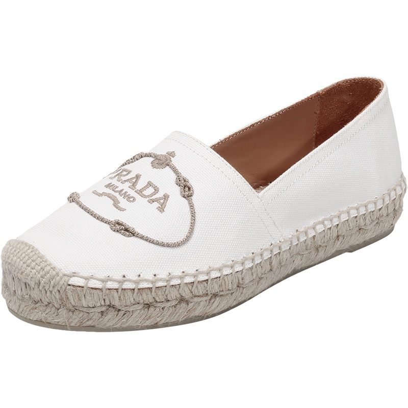 PRADA 普拉达 女士 织物麻编鞋渔夫鞋平底休闲鞋 1S066M 010