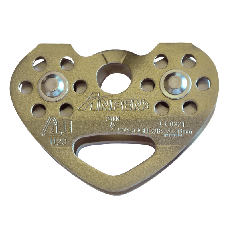 安攀固定侧板心型 不锈钢双滑轮U23 滑轮组索道登山攀岩溜索滑轮横渡运输高空救援户外装备