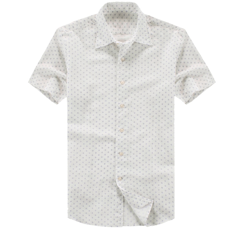 Youngor/雅戈尔夏季新品男士商务休闲棉麻混纺白底蓝色印花修身短袖衬衫523FJY