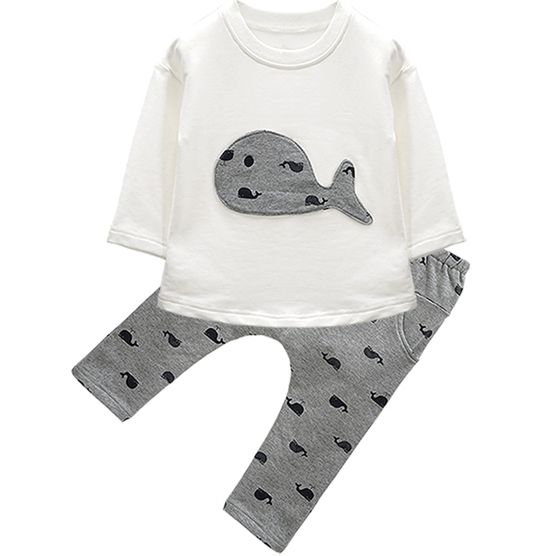 婴姿坊男童春秋新款两件套小鱼儿长袖圆领上衣松紧裤子休闲套装