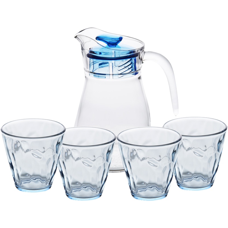 艾格莱雅玻璃冷水壶凉水壶扎壶礼盒装家用大容量水杯水具玻璃杯 梦幻蓝,优雅紫经典五件套
