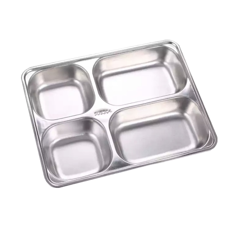 304不锈钢分格餐盘四格(无盖)28.3*22.1*4.2cm 350g (10个起售)