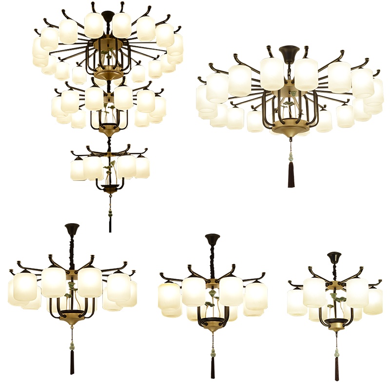 澳松 新中式客厅吊灯 灯罩朝下大气家用灯具简约中国风餐厅卧室茶楼包厢大厅会所创意灯饰