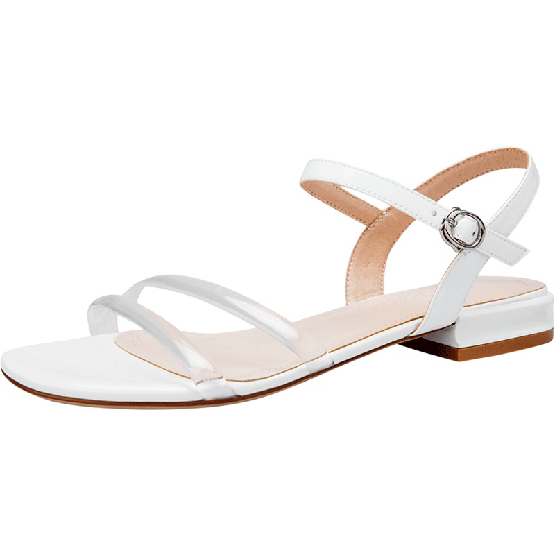 阿么露趾凉鞋女夏季小方头时尚低跟低跟百搭学生鞋一字带粗跟女鞋