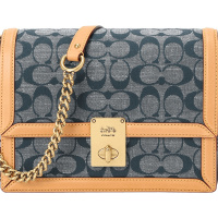 COACH 蔻驰 女包 CHAMBRAY HUTTON口盖包 单肩包 斜挎包 牛仔金扣3696