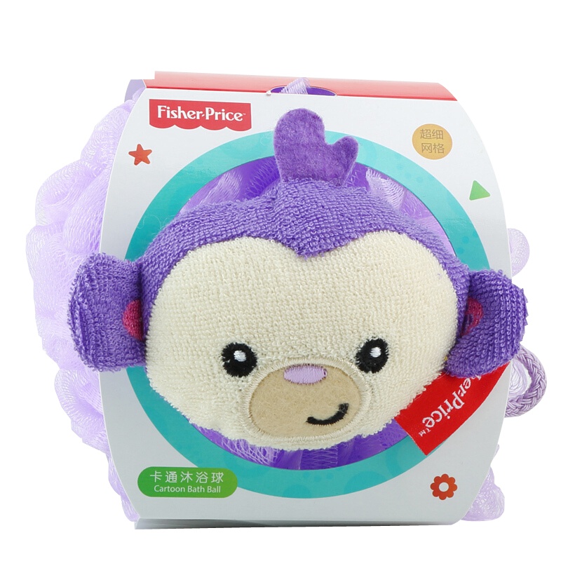 费雪（Fisher-Price） 婴儿沐浴海绵沐浴球卡通沐浴擦沐浴花宝宝洗澡 紫色小猴