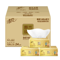 清风(APP)抽纸 原木纯品金装系列 3层120抽软抽*24包纸巾(整箱销售)(新老包装交替发货)-