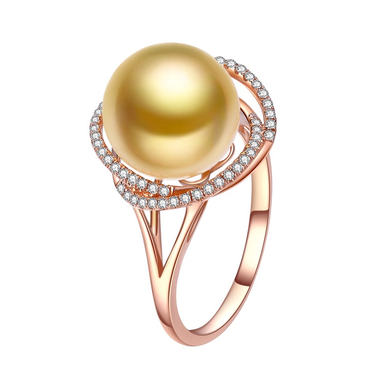 brir佰色传情10-11MM正圆南洋金珠18k金钻石海水珍珠戒指