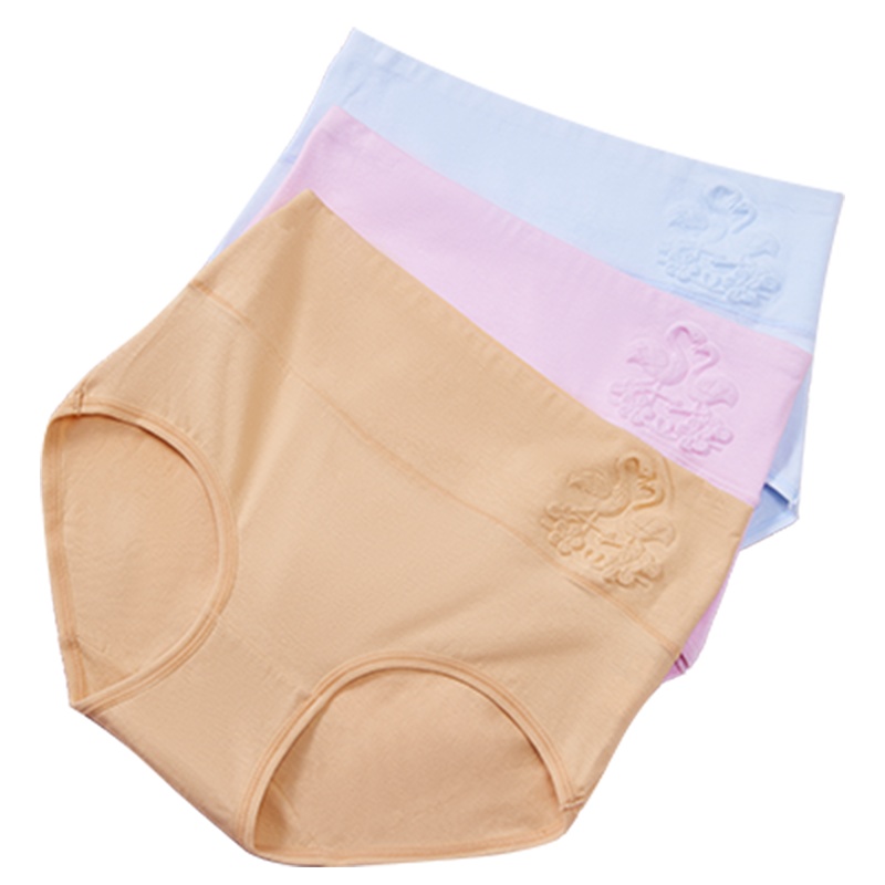 enk棉质纯色高腰压花三角裤头女士内裤