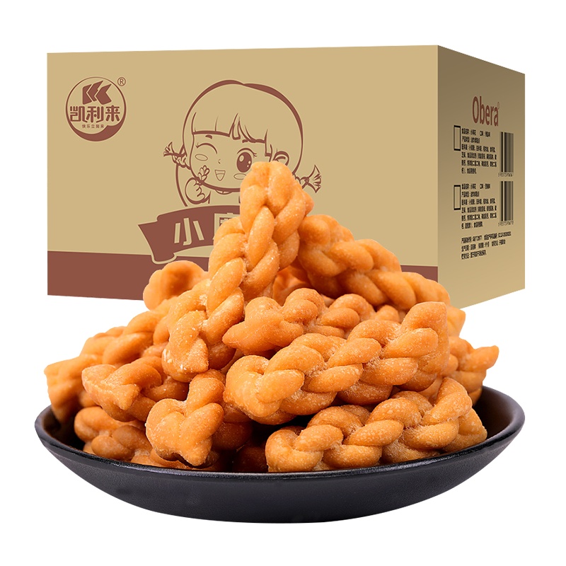 【满199减125元】欧贝拉小麻花1000g小吃零食美食充饥夜宵休闲食品整箱 中式糕点 麻花